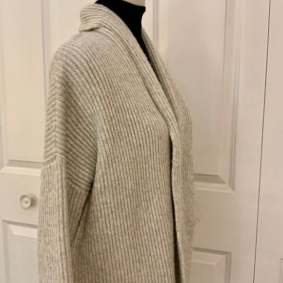 Joie Light Grey Long Sleeve Shawl Collar Open Cardigan Sweater Medium - Picture 8 of 10